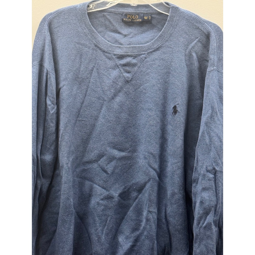 Polo Ralph Lauren Crewneck Sweater Mens 2XLT Blue Cotton Pony Logo Preppy Warm
